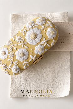 Golden Sunset | Yellow And White Floral Embroidery Clutch, 8 of 9