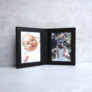 Personalised Leather Black Two Fold Travel Photo Frame, 2 of 5
