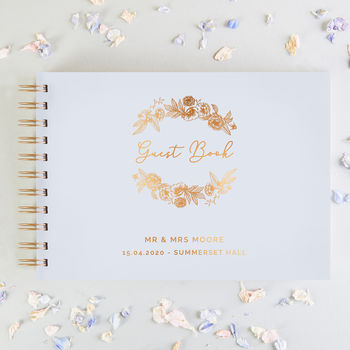 Wedding Guest Book Rose Gold Floral, 2 of 6