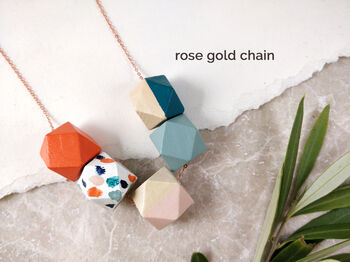 Coral Terrazzo, Sage Pink And Teal Geometric Necklace, 3 of 7