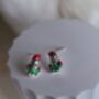 Santa Earrings 925 Sterling Silver Festive Earrings Gift For Her, Red And Green Enamel Holiday Jewellery, thumbnail 5 of 8