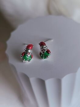 Santa Earrings 925 Sterling Silver Festive Earrings Gift For Her, Red And Green Enamel Holiday Jewellery, 5 of 8