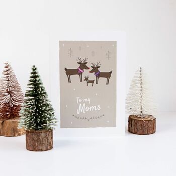 'To My Moms' Christmas Card For Lesbian Moms, Reindeer, 3 of 11
