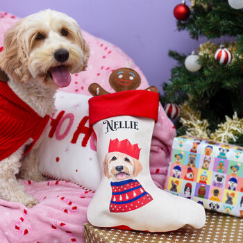 Personalised Hand Drawn Pet Portrait Deluxe Christmas Stocking, 6 of 8