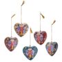 Handmade Christmas Heart Baubles Set Of Five, thumbnail 1 of 2