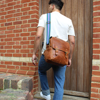 'Rigby' Personalised Leather Messenger Bag In Tan, 2 of 10