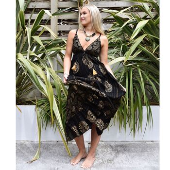 'Astrid' Black And Gold Indian Print Crepe Dress, 5 of 9