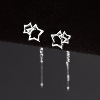 Sterling Silver Star Tassel Threader Earrings, 3 of 6