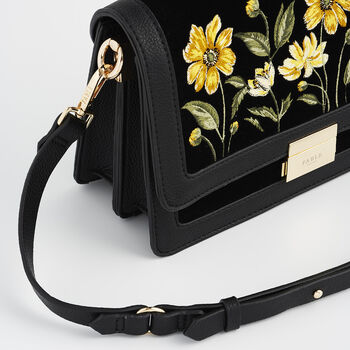 Black Botanical Velvet Embroidered Foldover Bag, 7 of 7