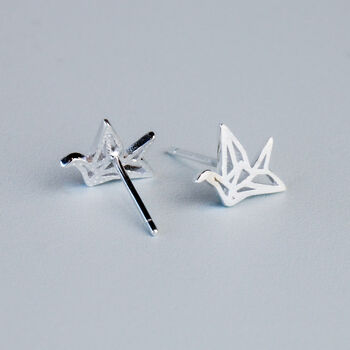 Sterling Silver Origami Crane Stud Earrings, 4 of 6