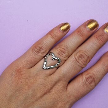 Personalised Silver Non Tarnish Hammered Heart Ring, 4 of 8