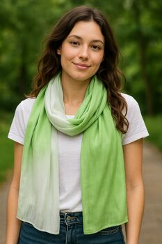 100% Mulberry Silk Scarf, Ombre Sage Green And White, 3 of 10