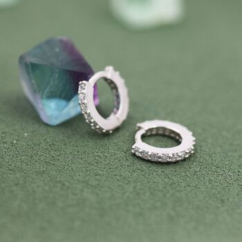 Sterling Silver Double Sided Cz Huggie Hoops, 3 of 12