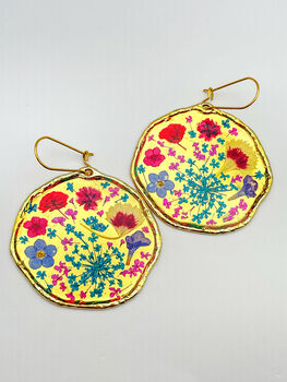 Large Gold Earrings With Colourful Flowers, 4 of 10