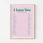 Retro I Love You In Twenty Languages Wall Print, thumbnail 2 of 7