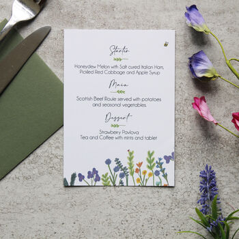 Wildflower Wedding Or Party Menu Cards, 10 of 11