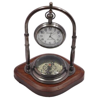 Personalised Bronze 12th Anniversary Desk Clock With Compass, 2 of 11