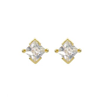 Yellow Gold Princess Cut Birthstone Earrings April Diamond, 2 of 5