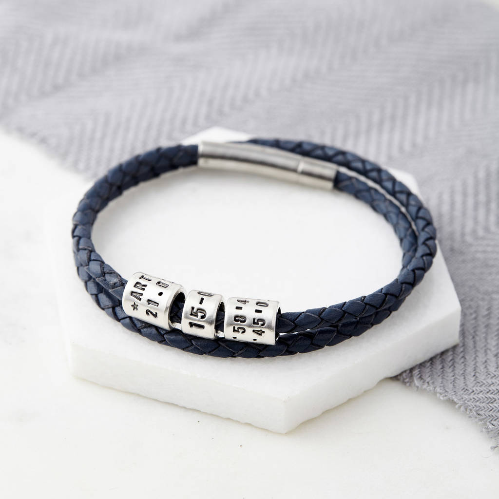 Personalised Silver Bead Leather Wrap Bracelet, 1 of 7