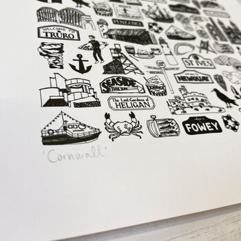 Cornwall Illustrated Black And White Print, 6 of 9