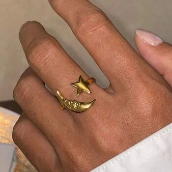 Boho Celestial Moon And Star Ring Adjustable Gold/Silver, 3 of 6