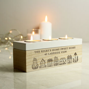 Personalised Home Wooden Triple Tealight Holder, 2 of 5