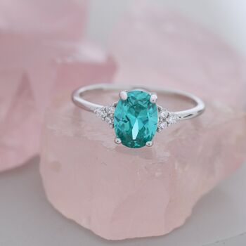Vintage Inspired Lab Paraiba Green Tourmaline Oval Ring, 4 of 12