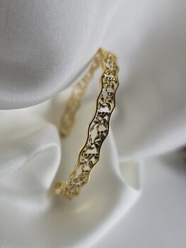 16 K Gold Floral Cut Out Adjustable Cuff Bracelet Hollow Vine Design Elegant Gold Plated Filigree Bracelet Gift For Her, 9 of 9