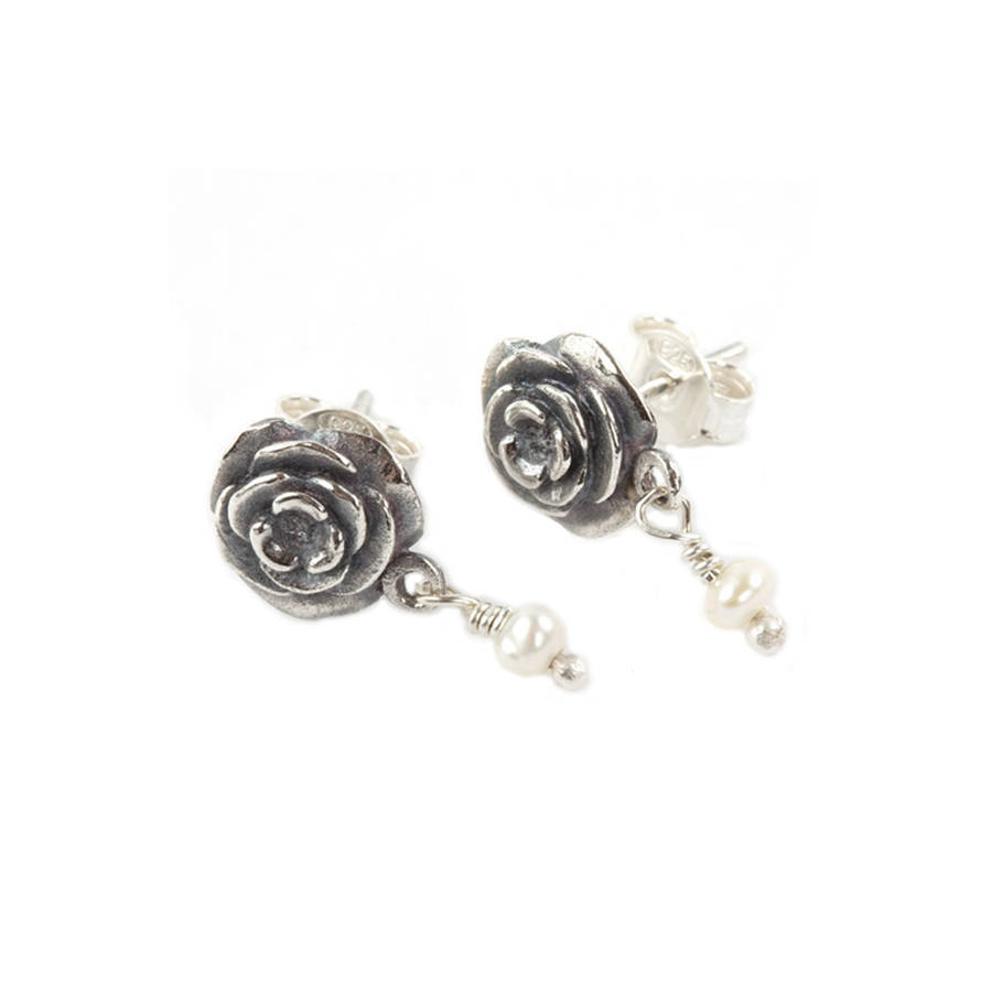 Rose Stud Earrings With Birthstones By Faith Tavender Jewellery