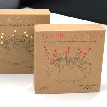 World Map Pin Cushion To Pinpoint Travels Vegan Leather, 8 of 11