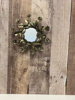 15cm Round Decorative Mirror Gold Metal Flower Design, 2 of 6