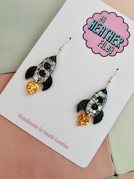 Rocket Glitter Resin Earrings / Space Science Gift Astronaut And Physics Jewellery / Sparkly Sci Fi Accessory / Reach For The Stars Graduation Gift Inspirational Space Jewellery, 5 of 5