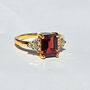 Garnet Emerald Cut Ring In Sterling Silver And Gold, thumbnail 4 of 10