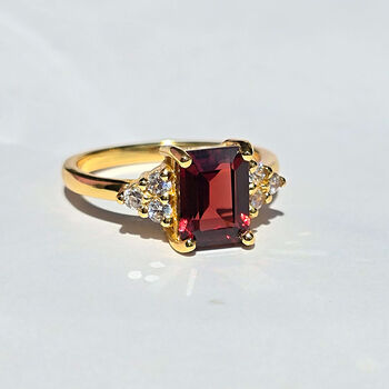 Garnet Emerald Cut Ring In Sterling Silver And Gold, 4 of 10