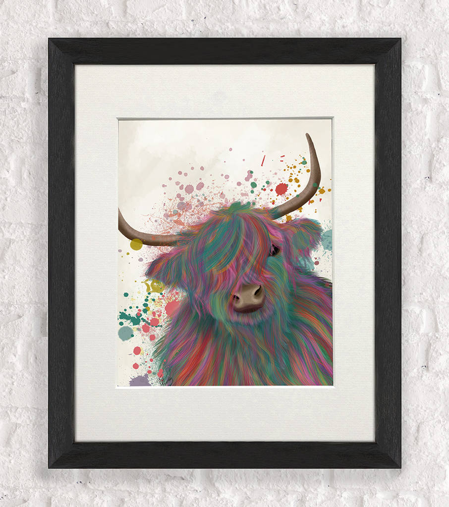 Colourful Coo, Multicoloured Highland Cow No1 By FabFunky Home Decor ...