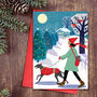 Whippet/Lurcher Walk Christmas Card, thumbnail 1 of 2