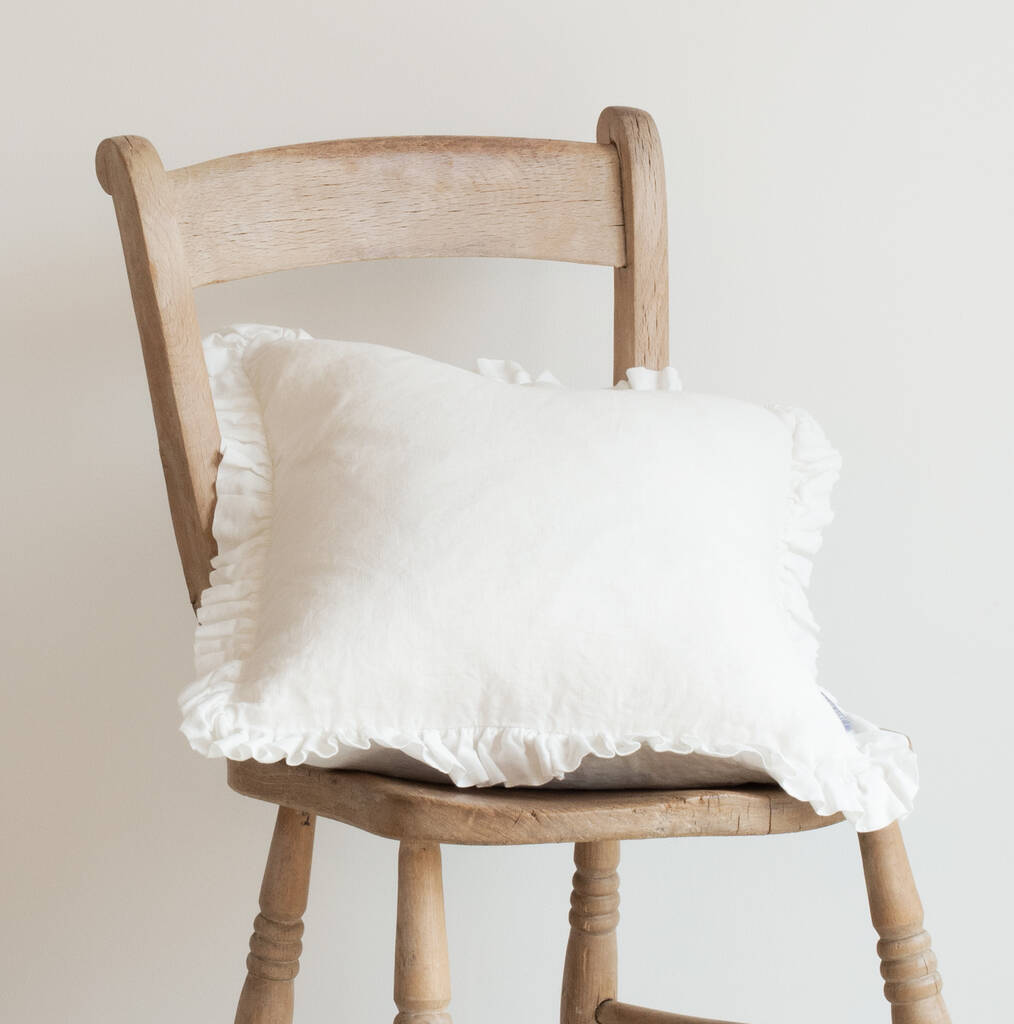 White Linen Ruffle Cushion, 1 of 3