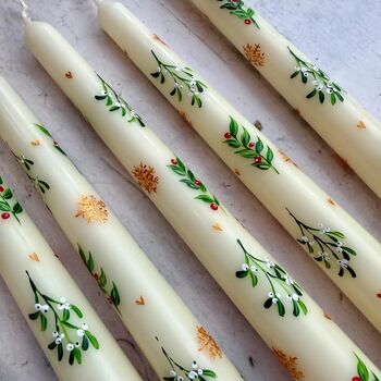 Hand Painted Gold Snowflake And Berry Candles, 2 of 4