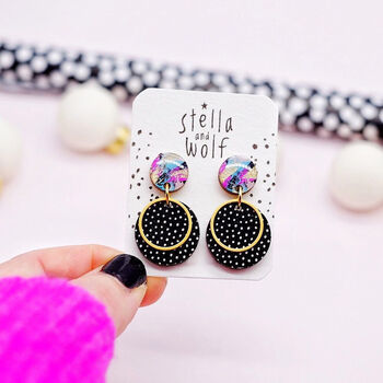 Abstract, Black And White Polka Dot Earrings, 6 of 7
