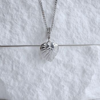 Monstera Leaf Charm Necklace In 925 Sterling Silver Tropical Jewellery Gift, 5 of 8