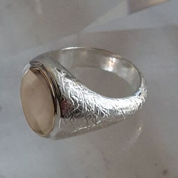 Silver And 9ct Gold Textured Signet Ring With 9ct Inlay, 11 of 12