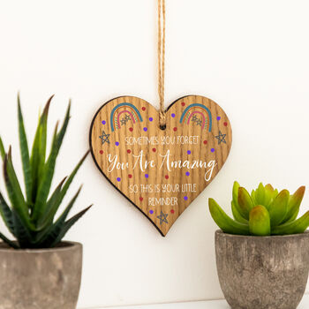 You Are Amazing Token Gift Hanging Wood Heart, 2 of 3
