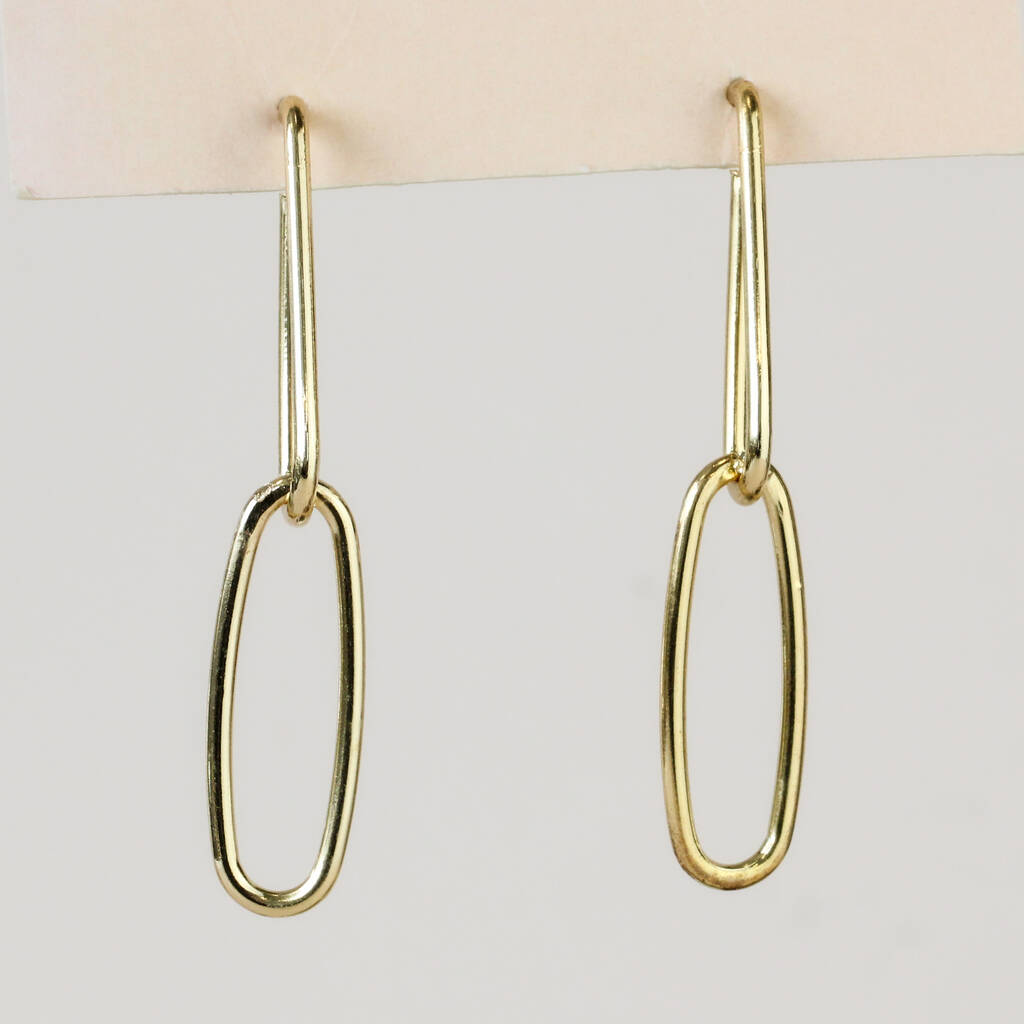 Minimalist Oval Dangle Stud Earrings, 1 of 4