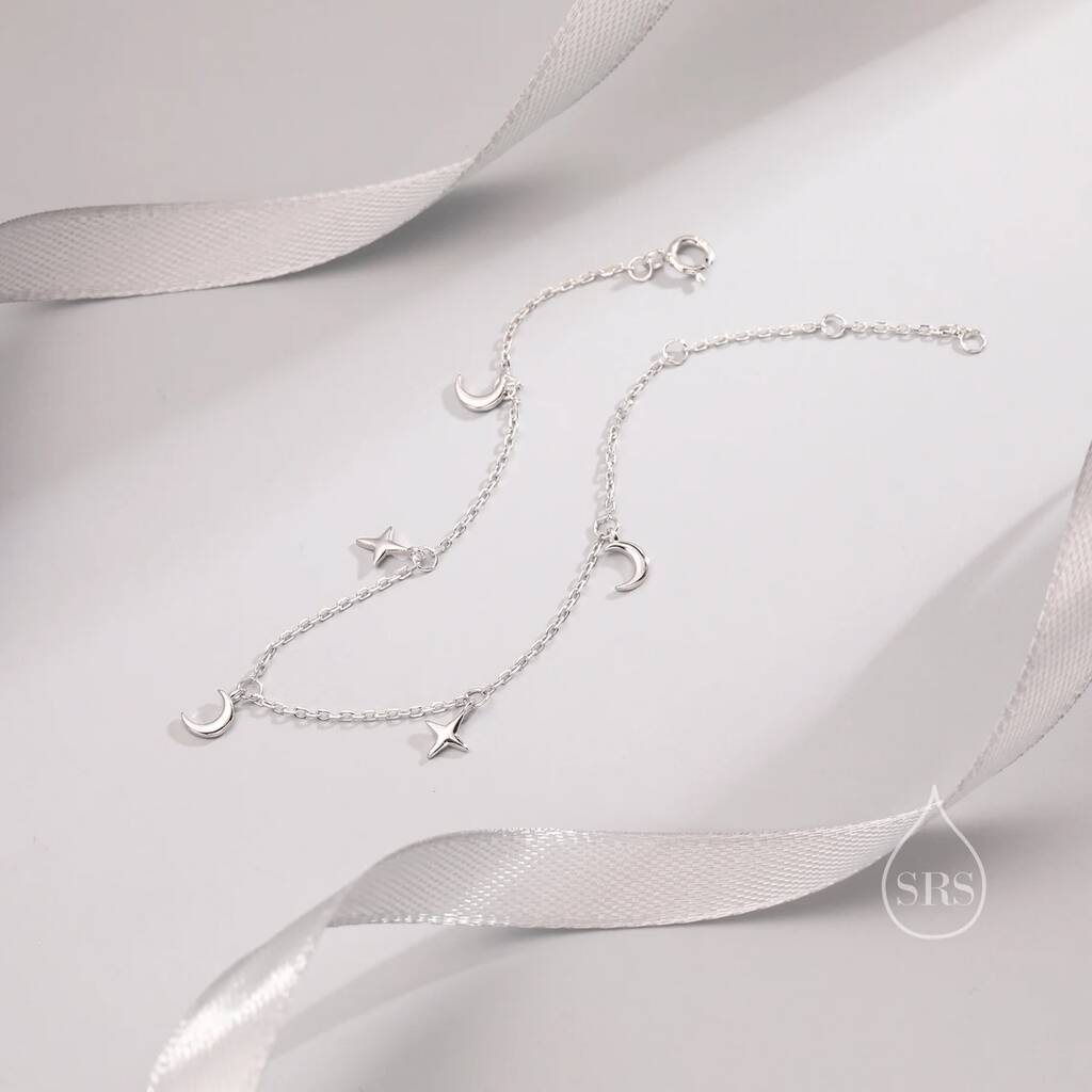 Sterling Silver Moon And Star Bracelet By Silver Rain Silver