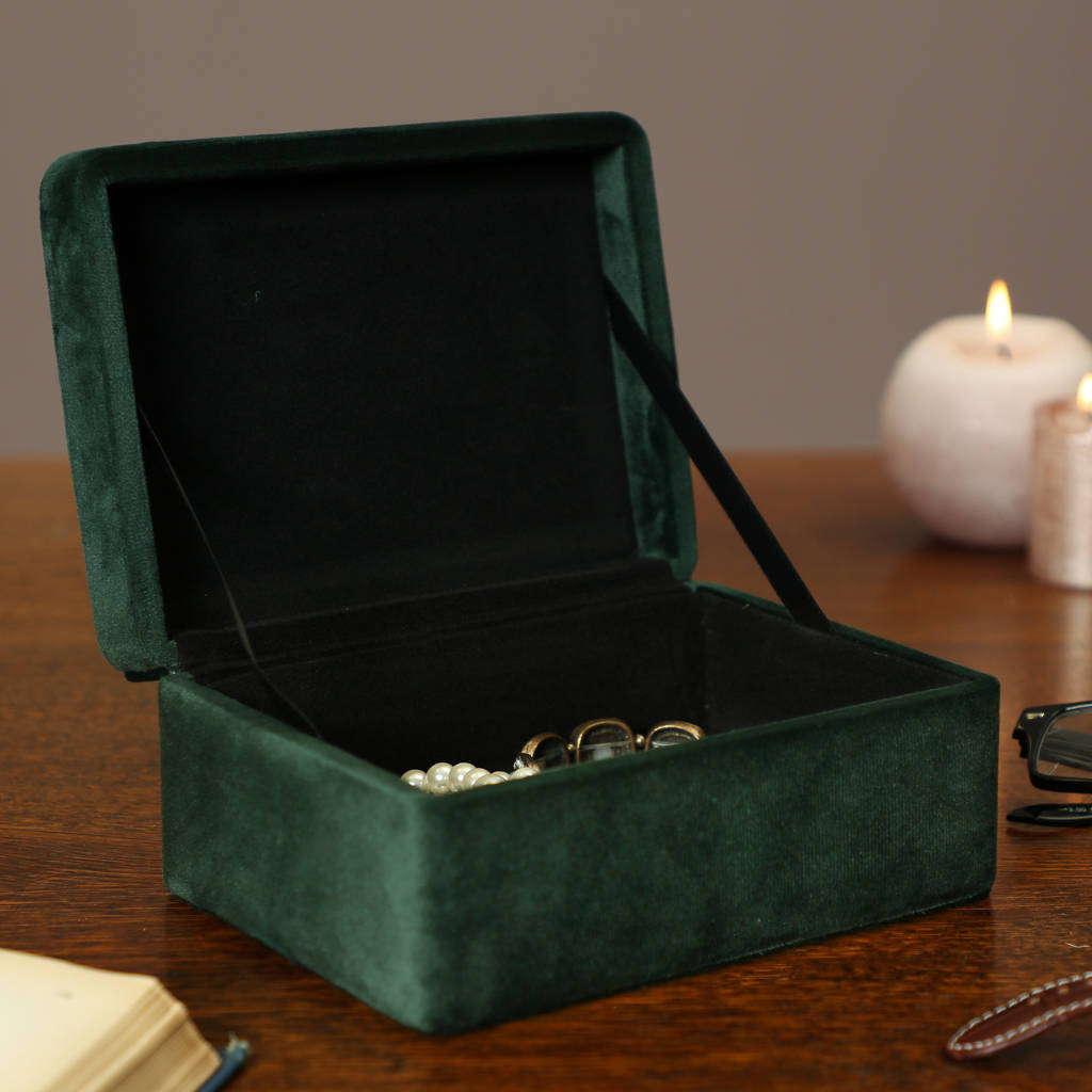 Personalised Rich Green Velvet Jewellery Box By Dibor
