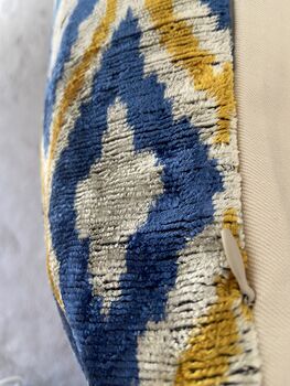 Velvet Blue, Yellow And Beige Cushion Cover, 6 of 7