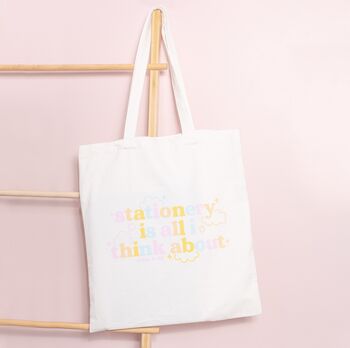 Cute Canvas Stationery Lover's Tote Bag, 6 of 7