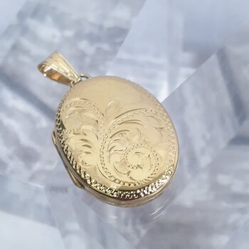 Handmade 9ct Gold Oval Locket With Hand Engraving, 2 of 7