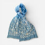 Hand Embroidered 100% Linen Scarf In Denim Blue Floral, thumbnail 1 of 7