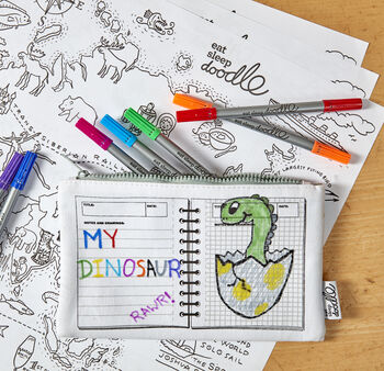 Dinosaur Pencil Case Kit + 10 Pens, Colour And Learn, 3 of 5